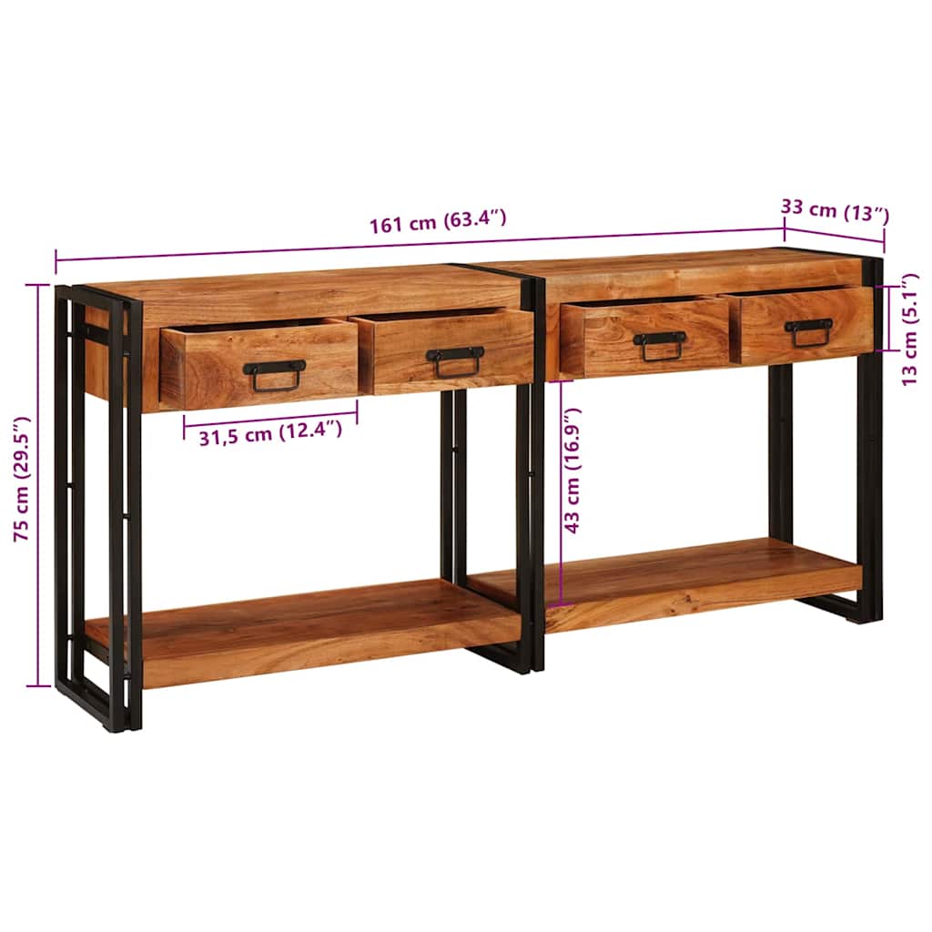Konsolen-Tische 2 stk. Braun 161 x 33 x 75 cm Massivholz Akazie