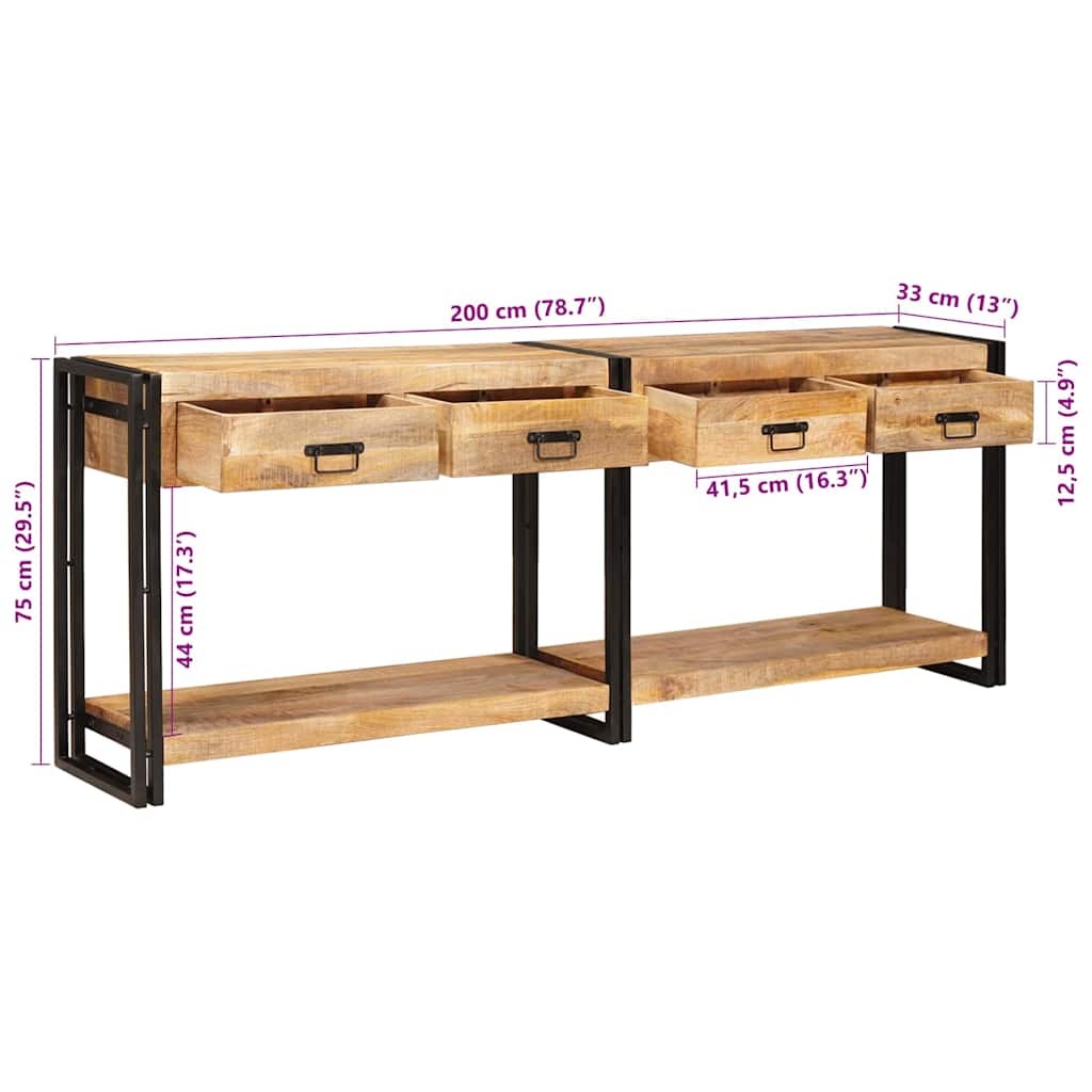 Konsolen-Tische 2 stk. Braun 200 x 33 x 75 cm Massivholz Mango