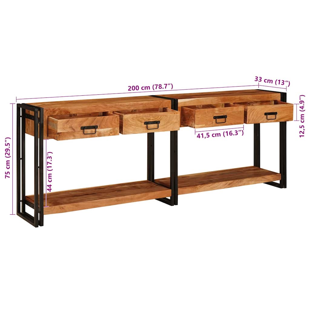 Konsolen-Tische 2 stk. Braun 200 x 33 x 75 cm Massivholz Akazie