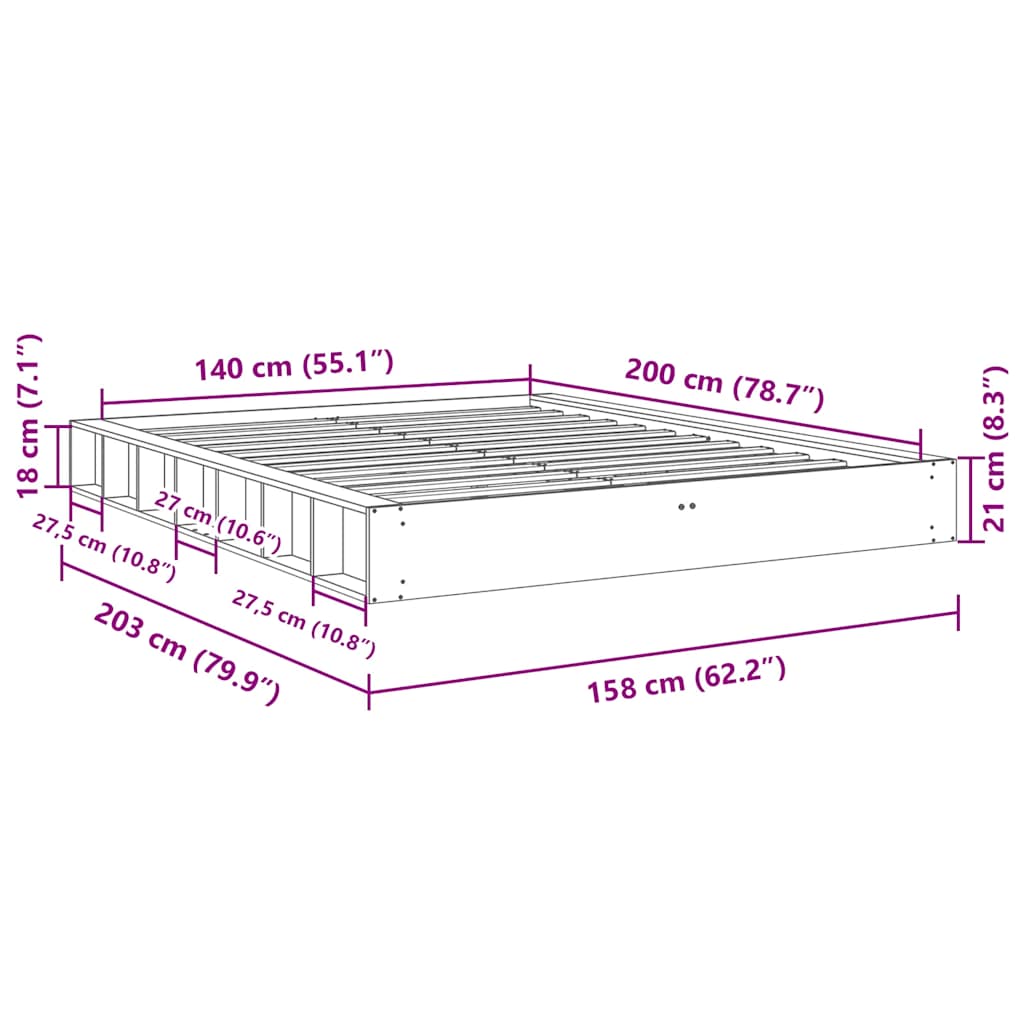 Massivholzbett ohne Matratze 140x200 cm Eichenholz
