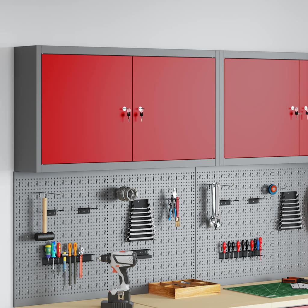 Werkzeugschrank mit Regal Rot und Grau 100 x 20 x 55 cm