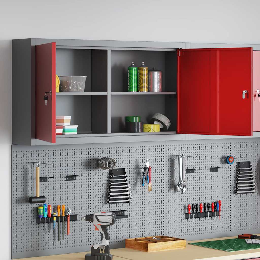 Werkzeugschrank mit Regal Rot und Grau 100 x 20 x 55 cm