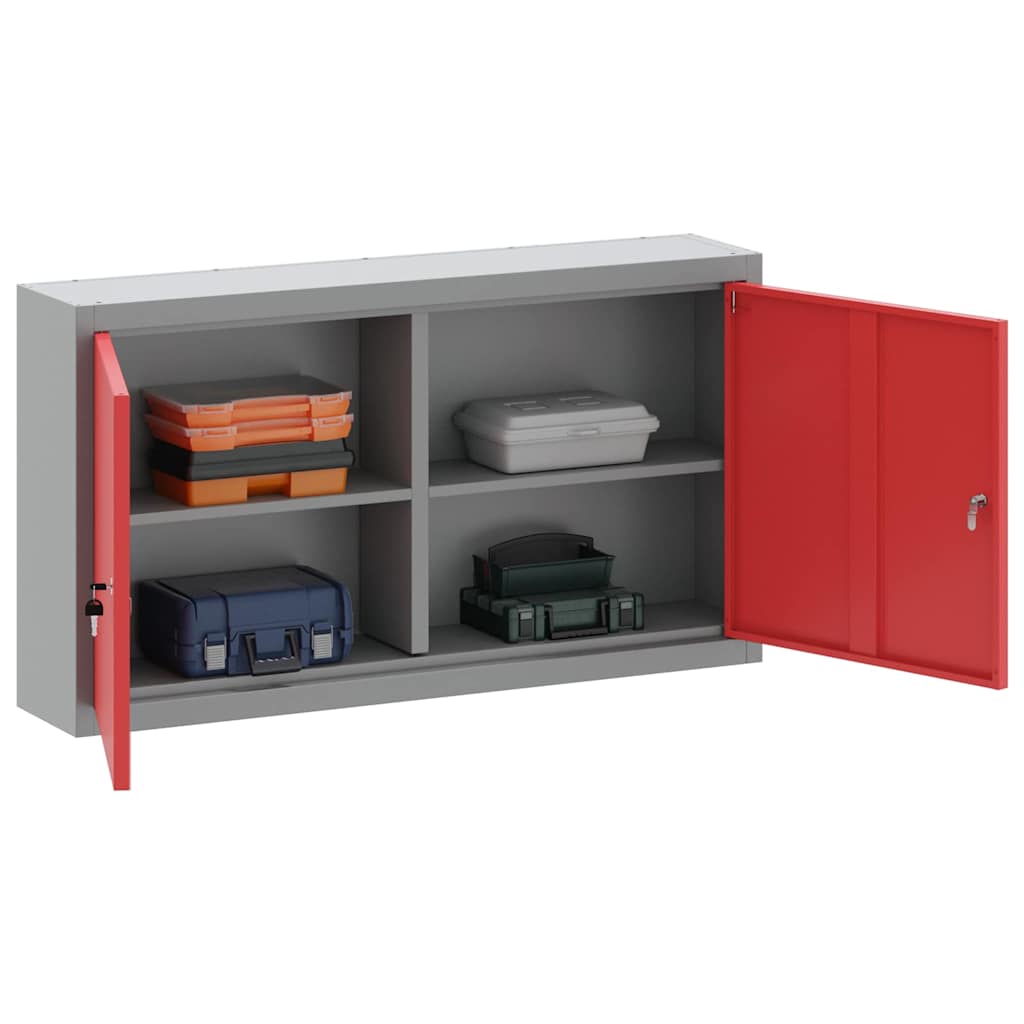 Werkzeugschrank mit Regal Rot und Grau 100 x 20 x 55 cm