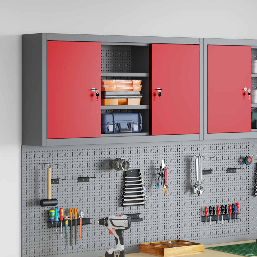 Werkzeugschrank mit Regal Rot und Grau 100 x 20 x 55 cm
