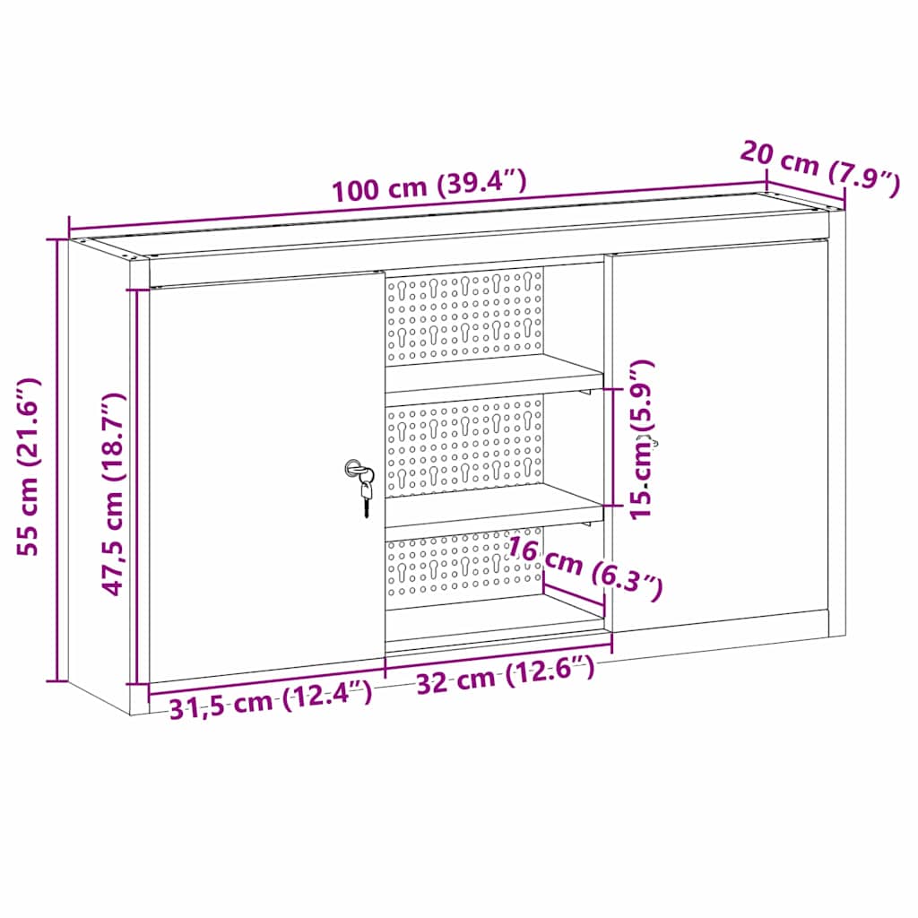 Werkzeugschrank mit Regal Rot und Grau 100 x 20 x 55 cm