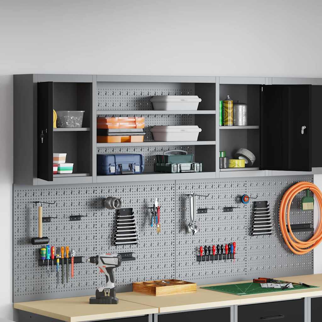 Werkzeugschrank mit Regal Schwarz und Grau 150 x 20 x 55 cm