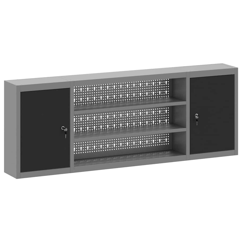 Werkzeugschrank mit Regal Schwarz und Grau 150 x 20 x 55 cm