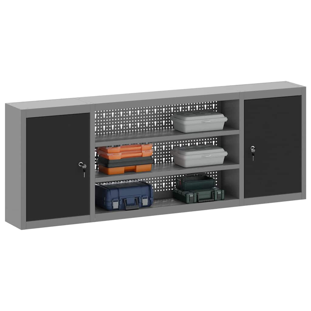 Werkzeugschrank mit Regal Schwarz und Grau 150 x 20 x 55 cm