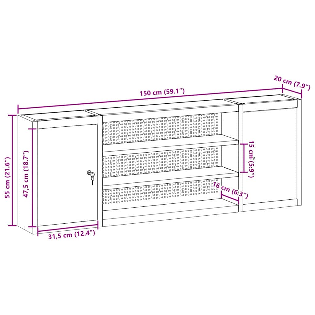 Werkzeugschrank mit Regal Schwarz und Grau 150 x 20 x 55 cm