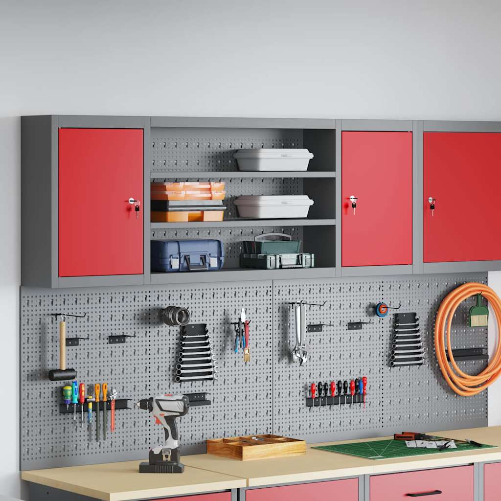 Werkzeugschrank mit Regal Rot und Grau 150 x 20 x 55 cm