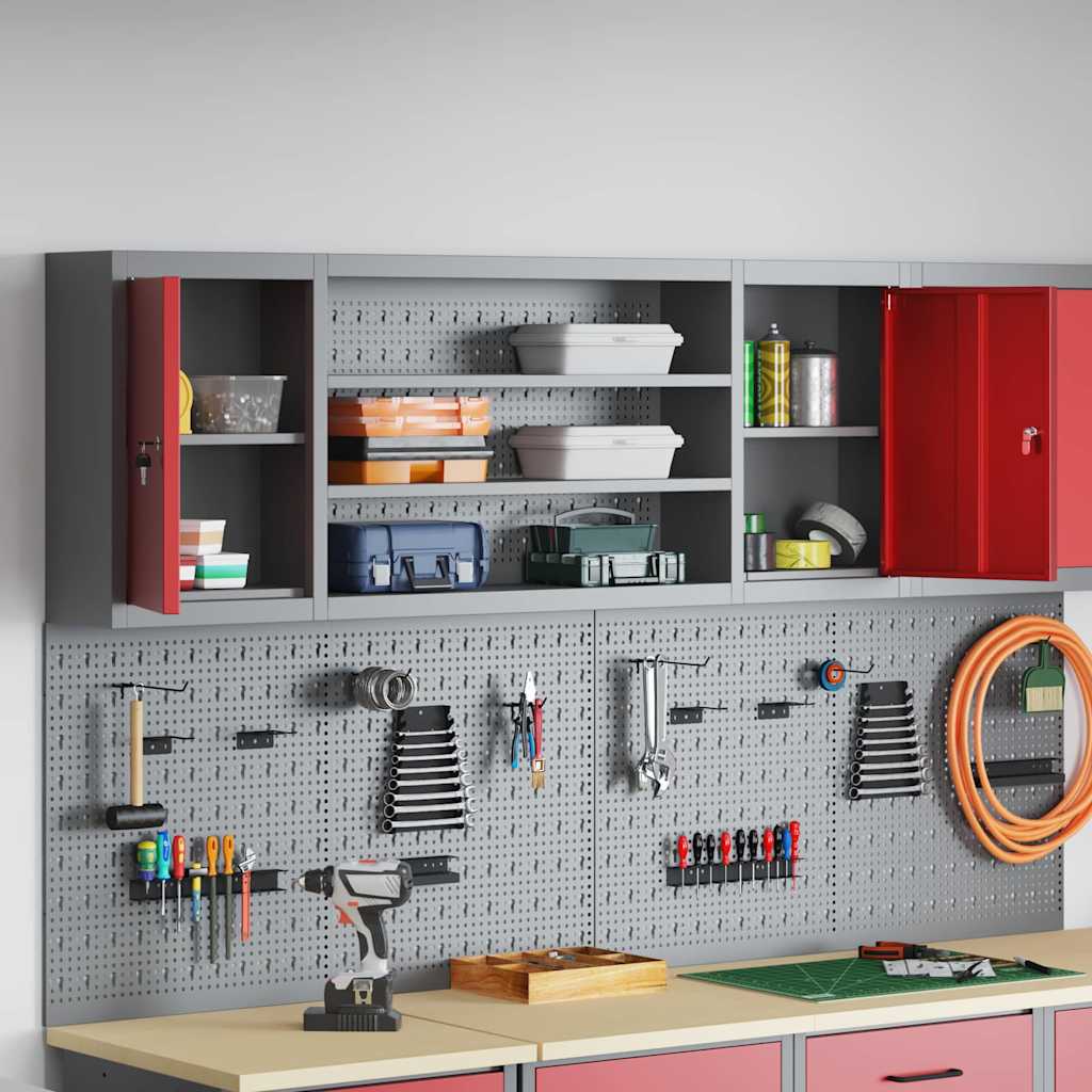 Werkzeugschrank mit Regal Rot und Grau 150 x 20 x 55 cm