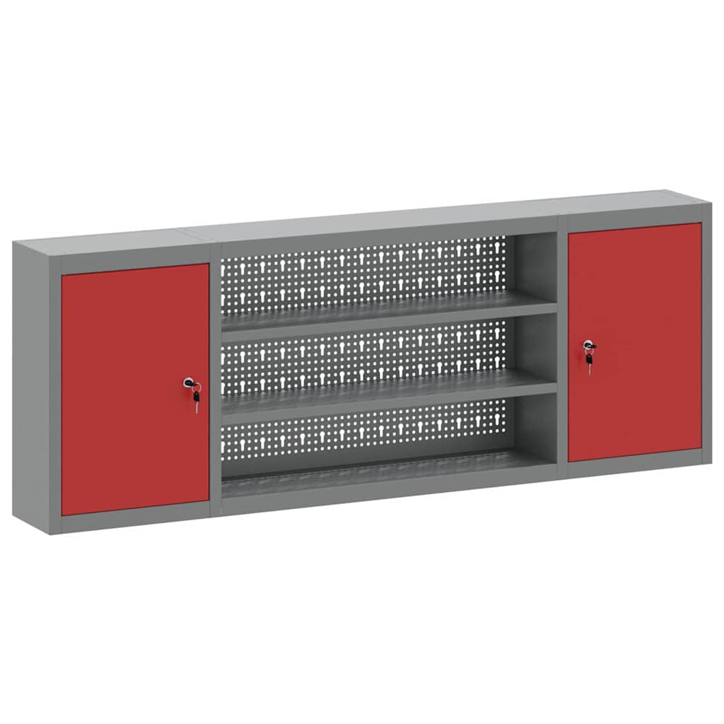 Werkzeugschrank mit Regal Rot und Grau 150 x 20 x 55 cm