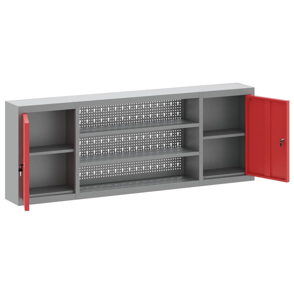 Werkzeugschrank mit Regal Rot und Grau 150 x 20 x 55 cm