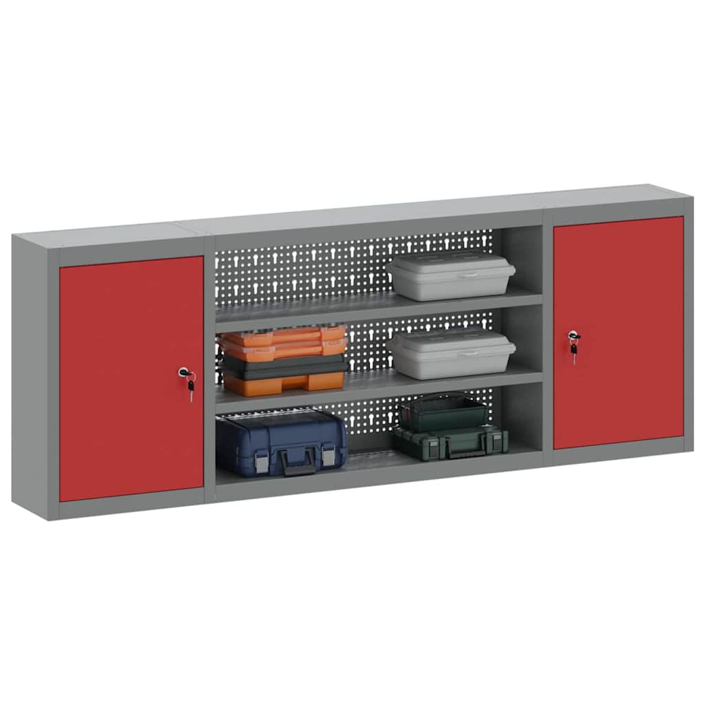 Werkzeugschrank mit Regal Rot und Grau 150 x 20 x 55 cm