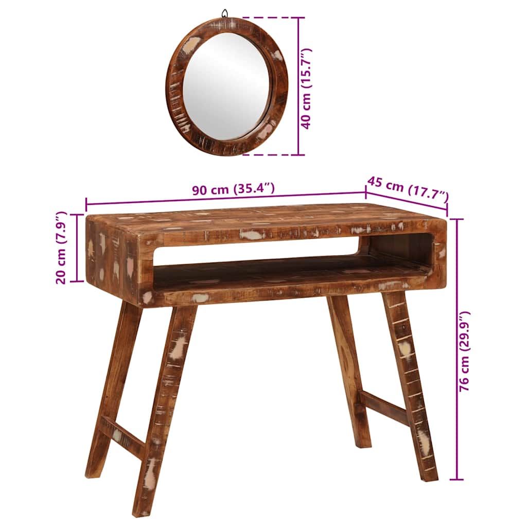 Schminktisch Braun 90 x 76 x 45 cm Massives upgecyceltes Holz