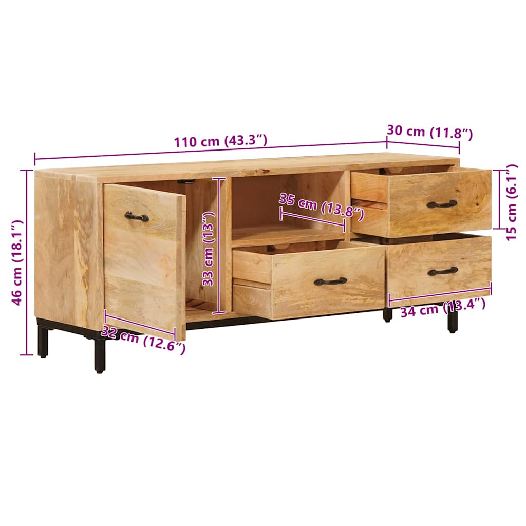 TV-Ständer Braun 110 x 30 x 46 cm Massivholz Mango