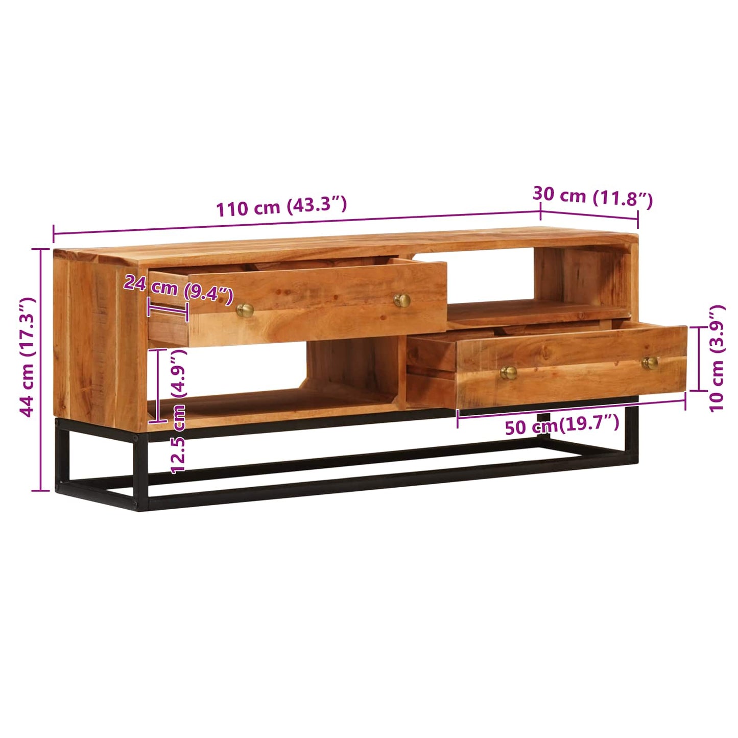 TV-Schränk Natur 110 x 30 x 44 cm Massivholz Akazie