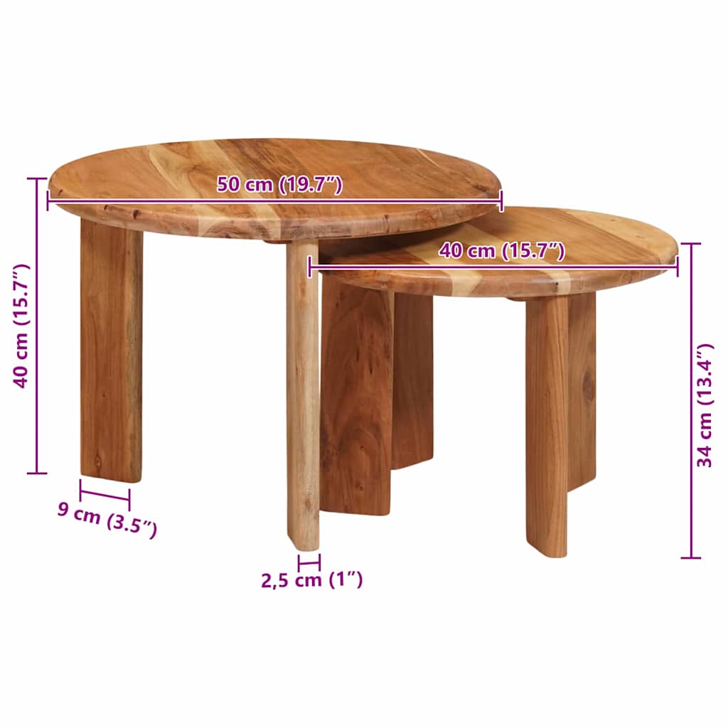 Nesting-Couchtische 2 stk. Braun Ø 50 x 40 cm Massivholz Akazie