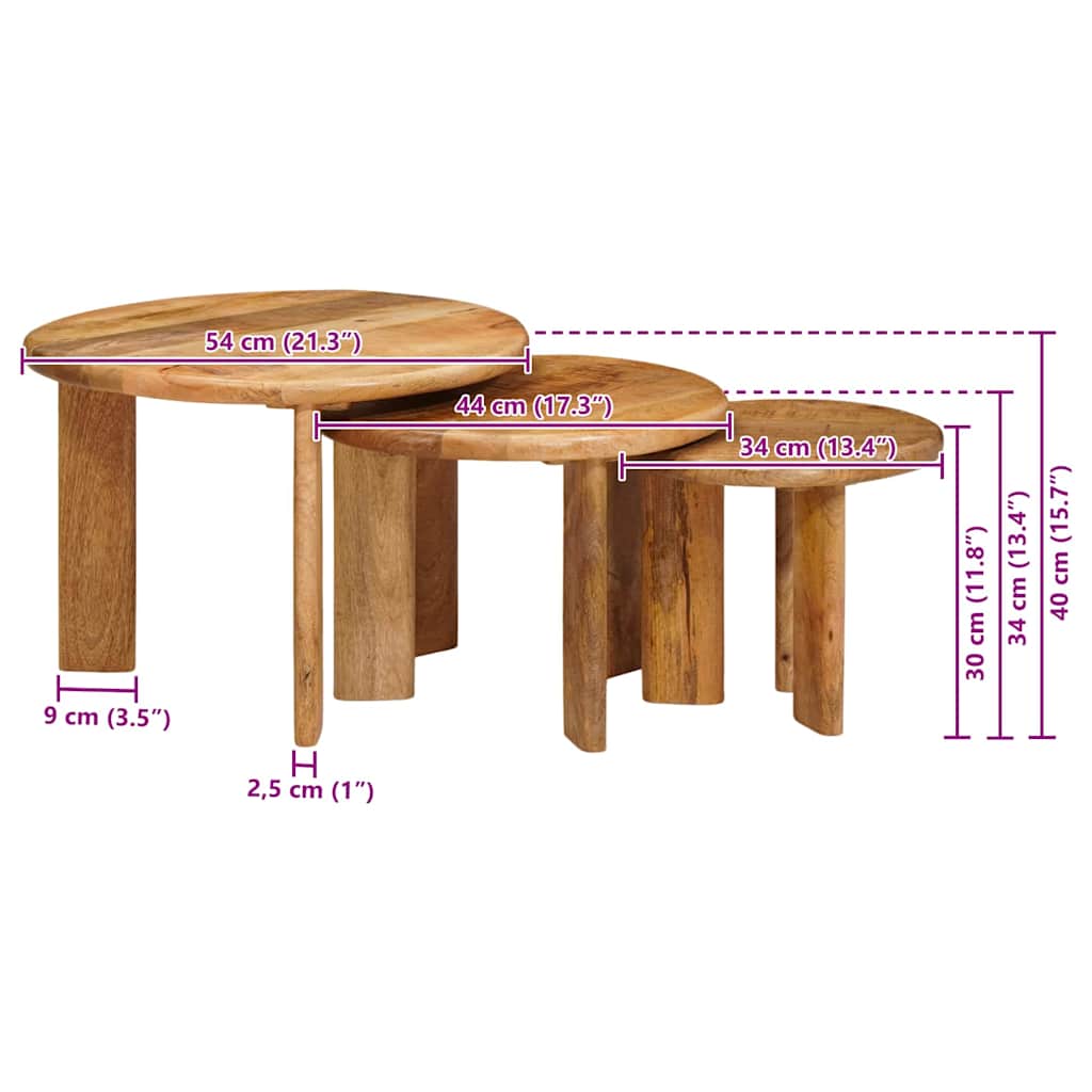 Nesting-Couchtische 3 stk. Braun Ø 54 x 40 cm Massivholz Mango