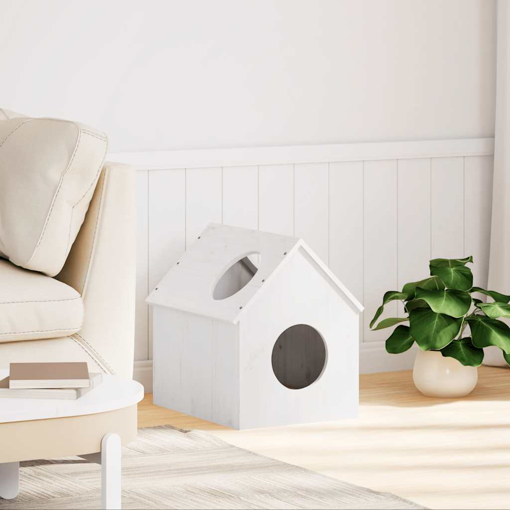 Cat house white 41x50x50 cm solid pine wood