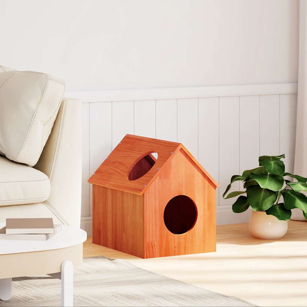 Cat house wax brown 41x50x50 cm solid pine wood