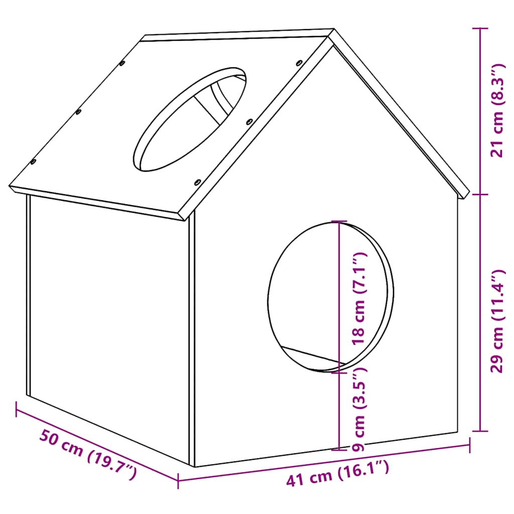 Cat house wax brown 41x50x50 cm solid pine wood