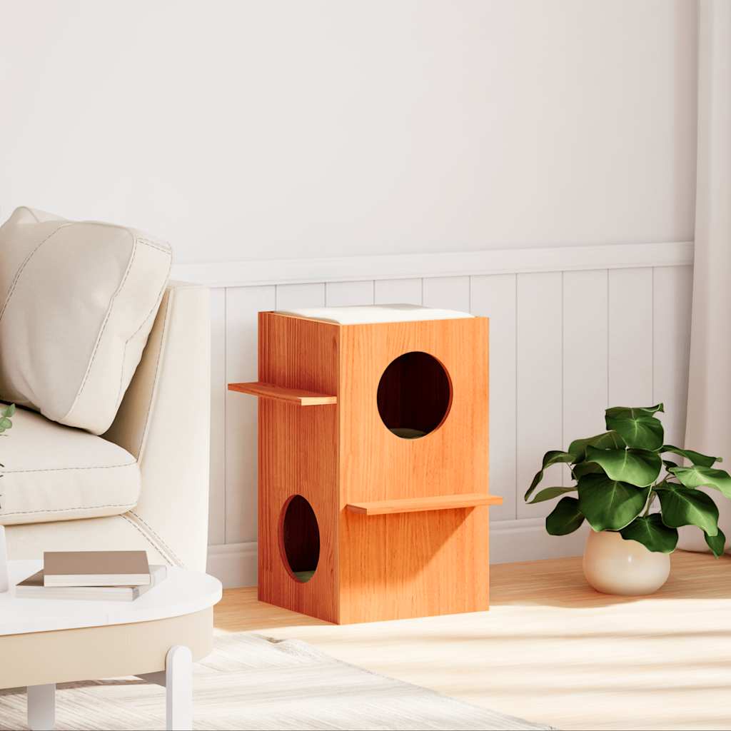 Cat house wax brown 43x43x60 cm solid pine wood