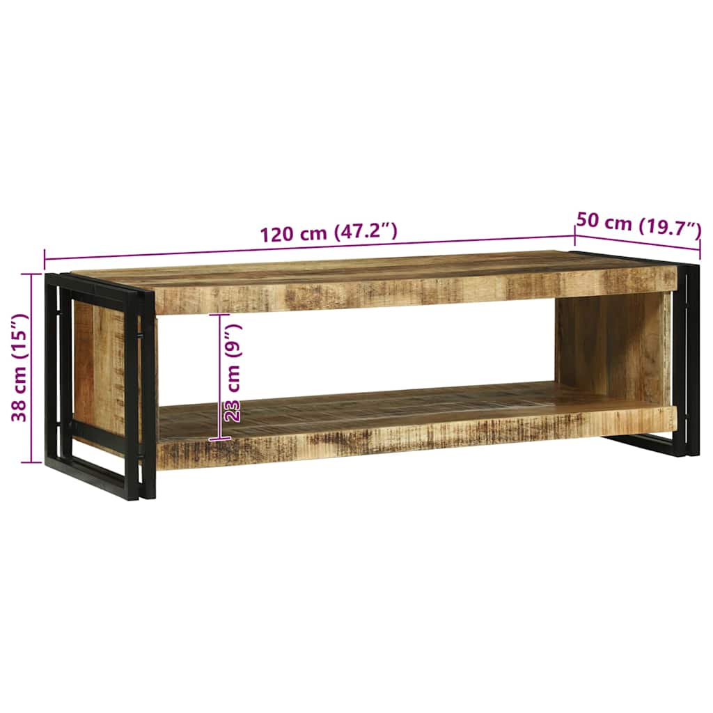 Couchtisch Braun 120 x 50 x 38 cm Raues Mango-Massivholz