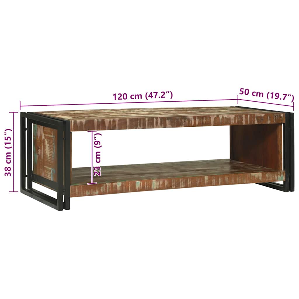 Couchtisch 120 x 50 x 38 cm Massives upgecyceltes Holz