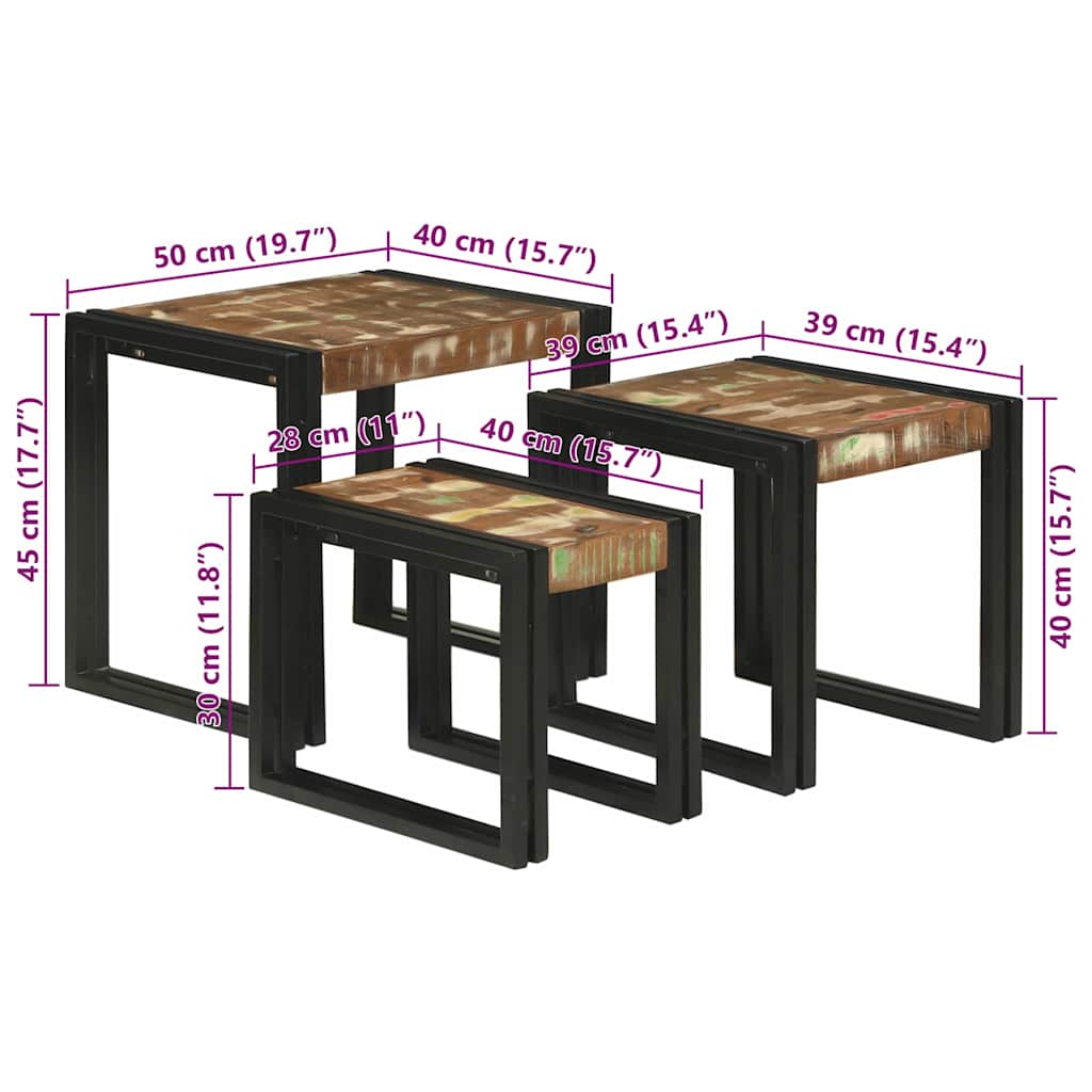 Nestingtisch 3 stk. Braun und Schwarz 50 x 40 x 45 cm