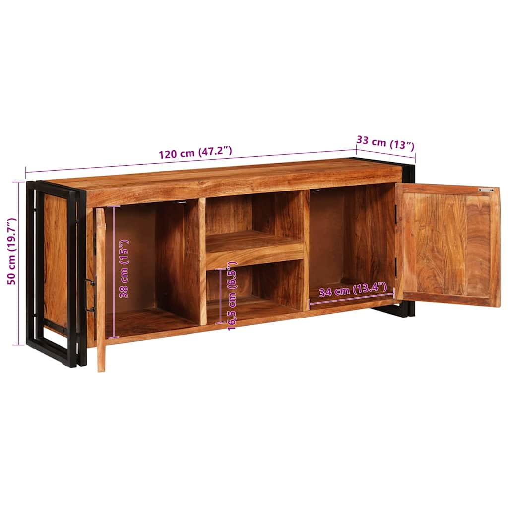 TV-Schränk mit Regal Braun 120 x 33 x 50 cm Massivholz Akazie