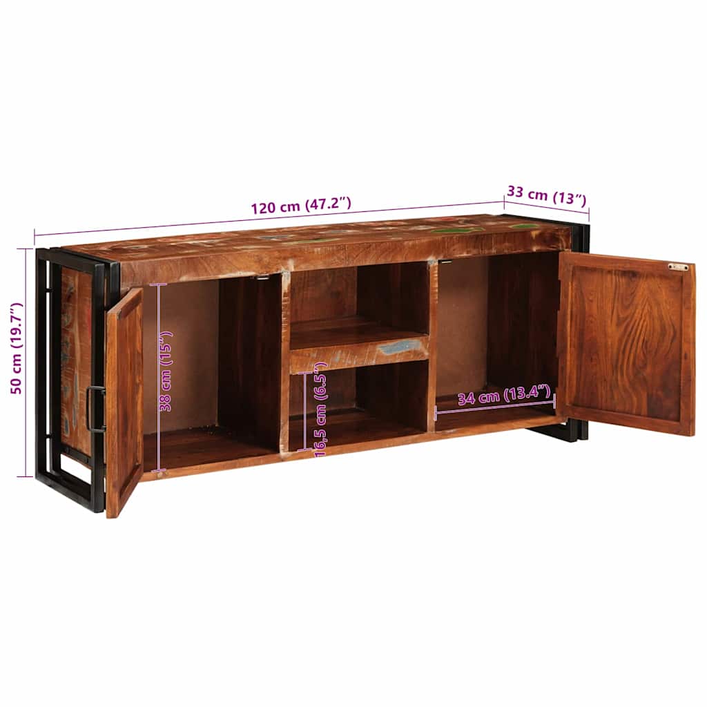 TV-Schränk mit Tür Mehrfarbig 120 x 33 x 50 cm Massives Altholz