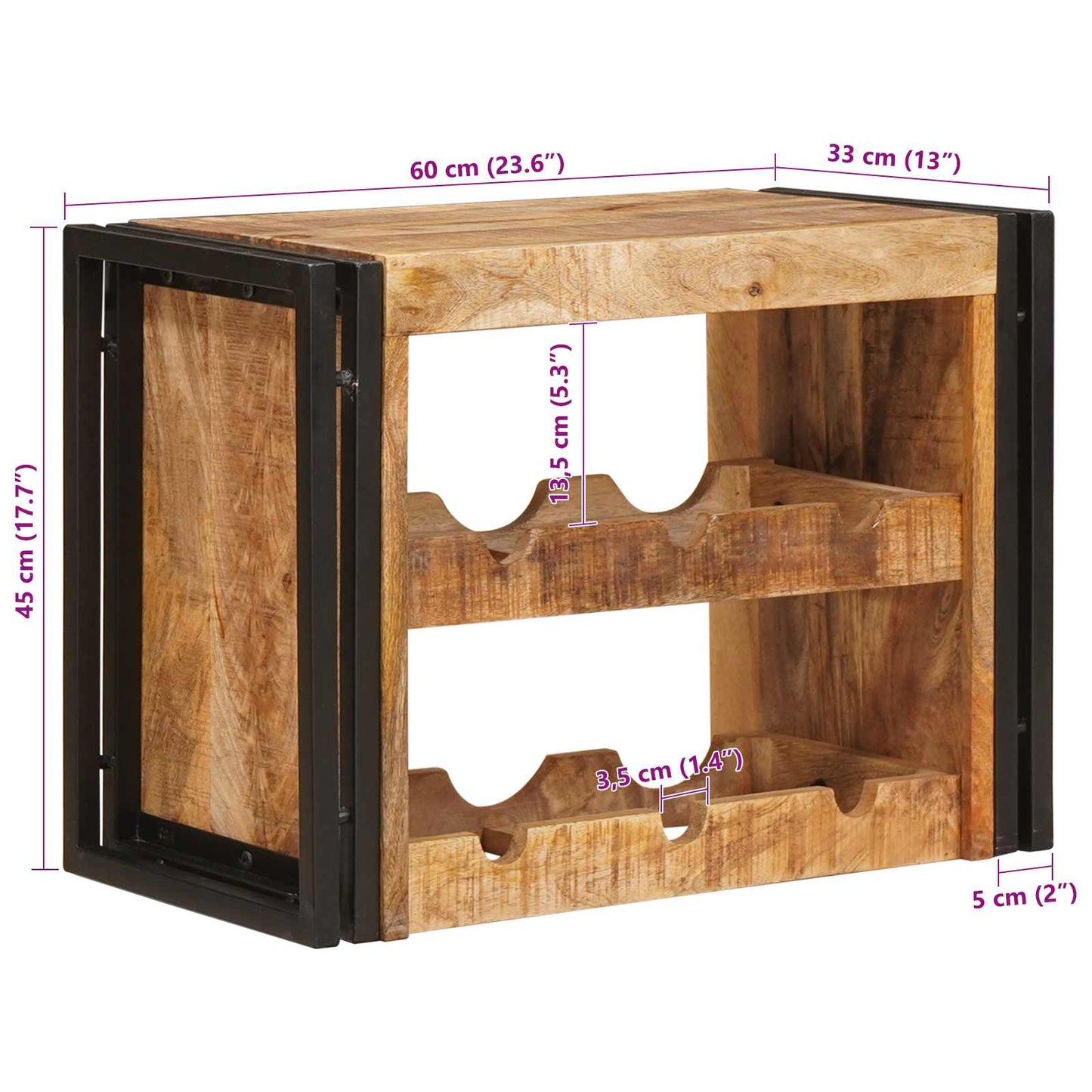 Weinregal Braun 60 x 45 x 33 cm Massives grobes Mangoholz