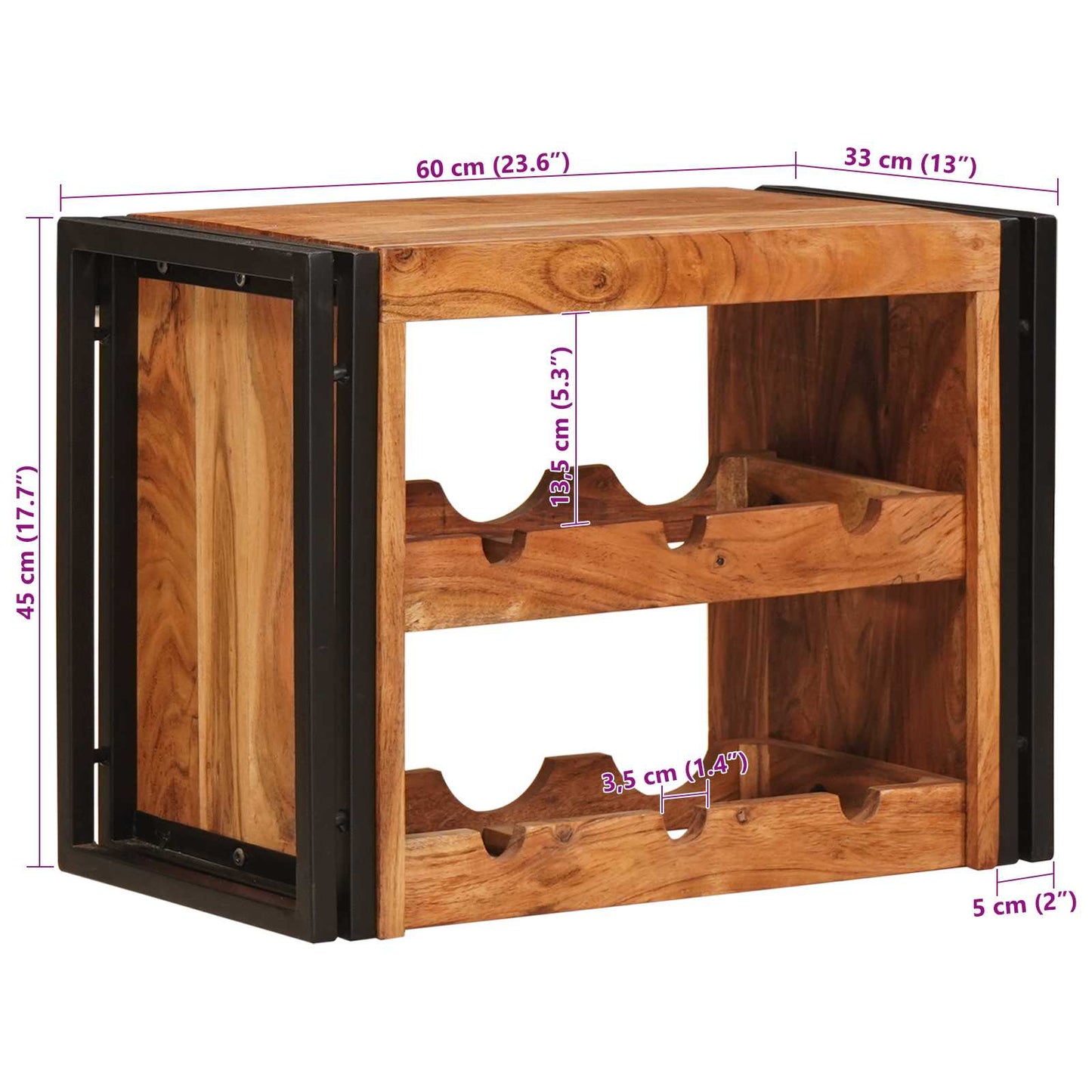 Weinregal Braun 60 x 45 x 33 cm Massivholz Akazie