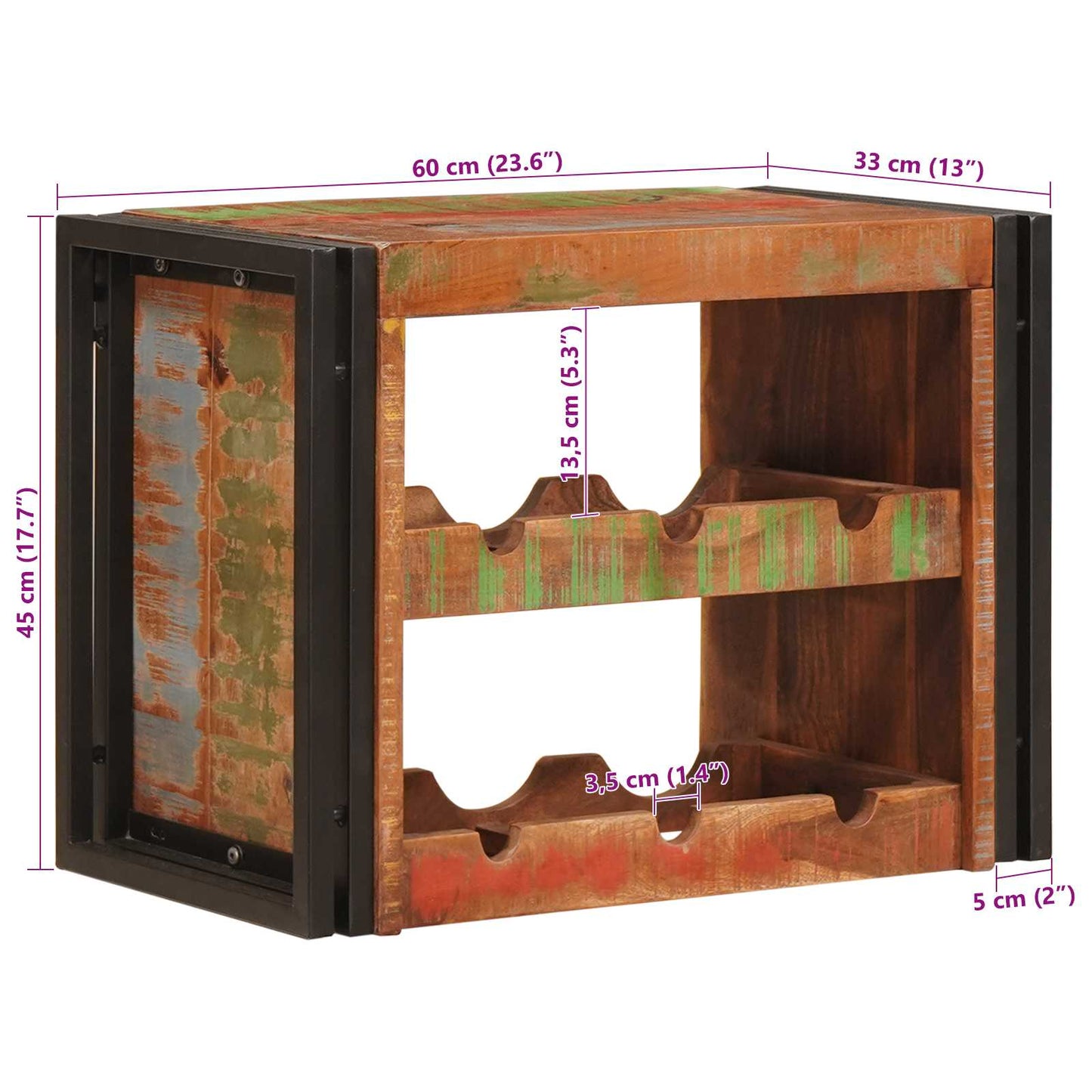 Weinregal Braun 60 x 45 x 33 cm Massives Altholz