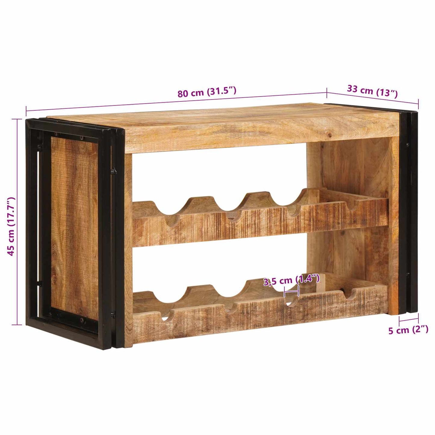 Weinregal Braun 80 x 45 x 33 cm Massives grobes Mangoholz