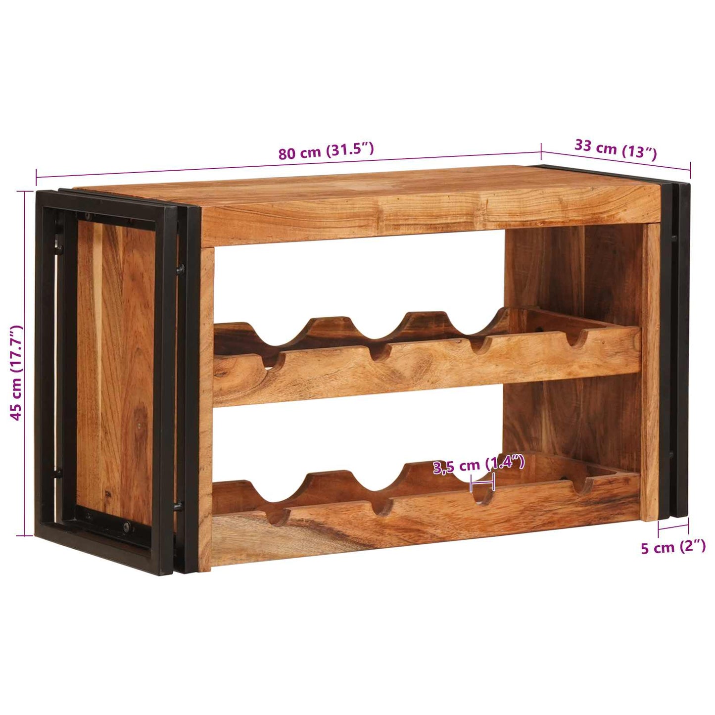 Weinregal Braun 80 x 45 x 33 cm Massivholz Akazie