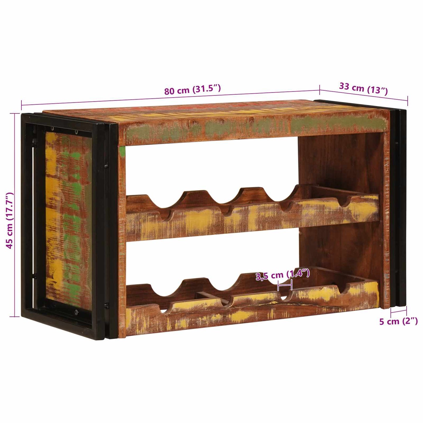 Weinregal Braun 80 x 45 x 33 cm Massives Altholz