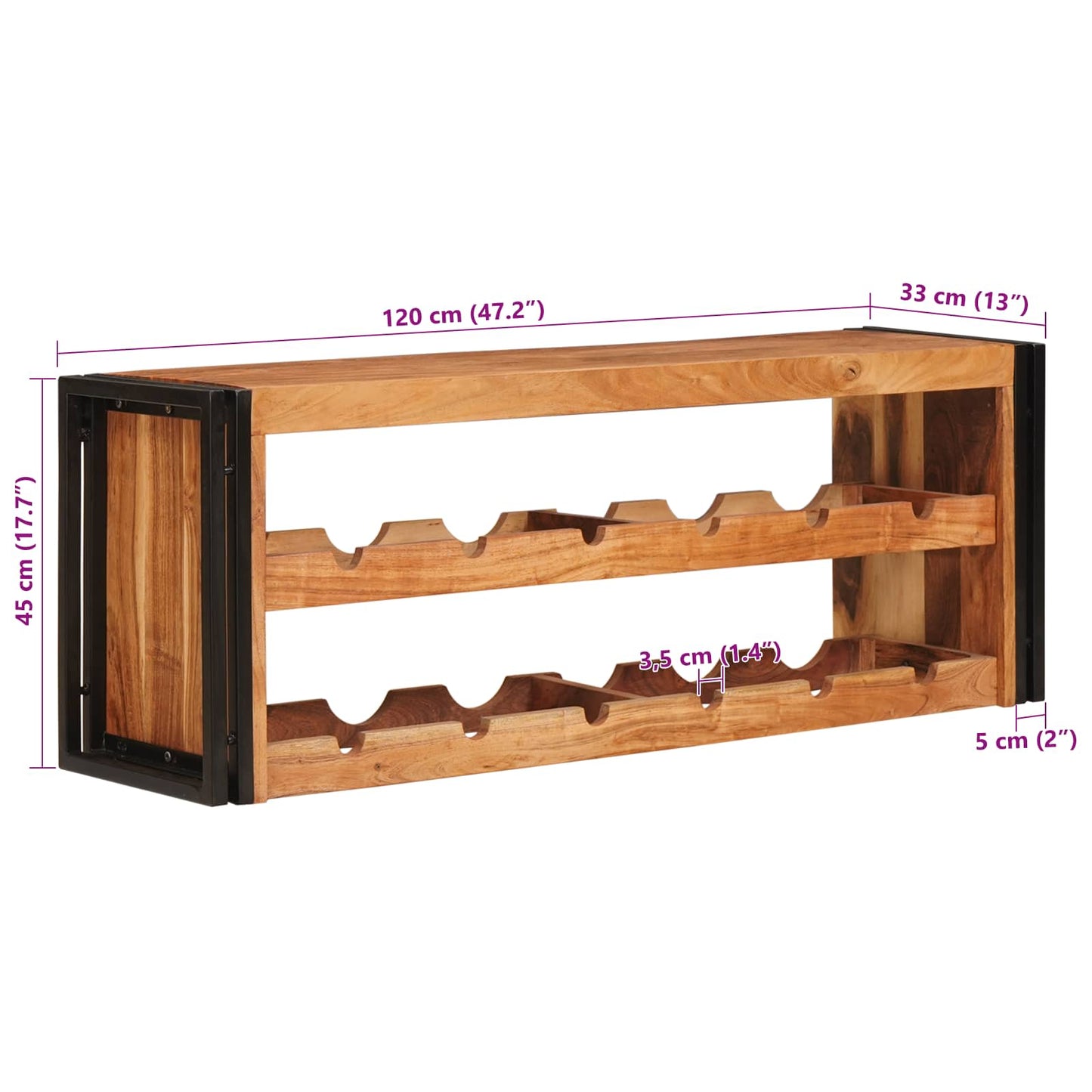 Weinregal Braun 120 x 45 x 33 cm Massivholz Akazie