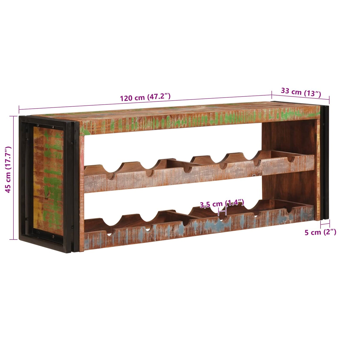 Weinregal Braun 120 x 45 x 33 cm Massives Altholz