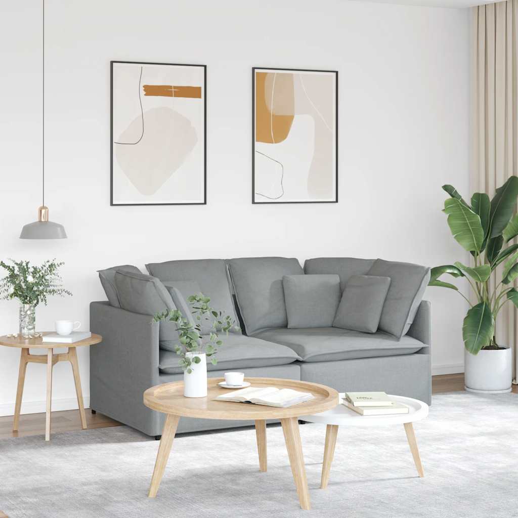 Canapé modulable avec coussins en tissu gris clair