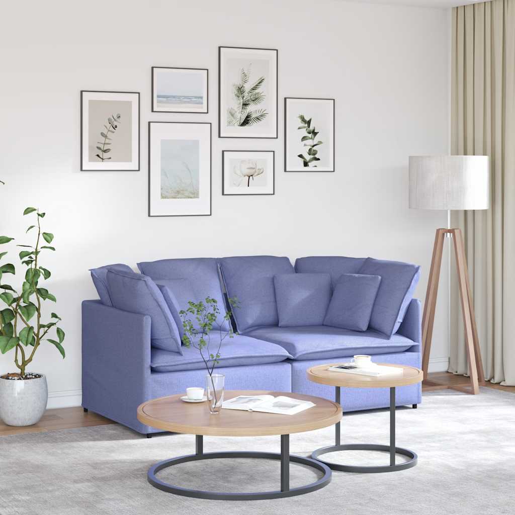 Canapé modulable avec coussins en tissu bleu denim