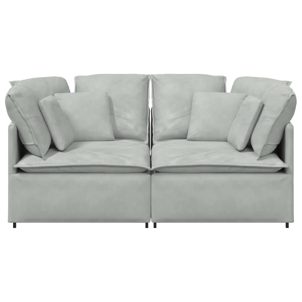 Canapé modulable avec coussins en velours gris clair