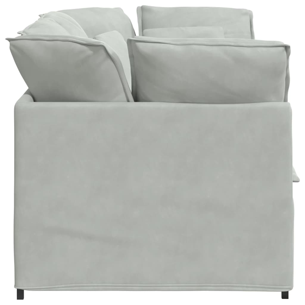 Canapé modulable avec coussins en velours gris clair