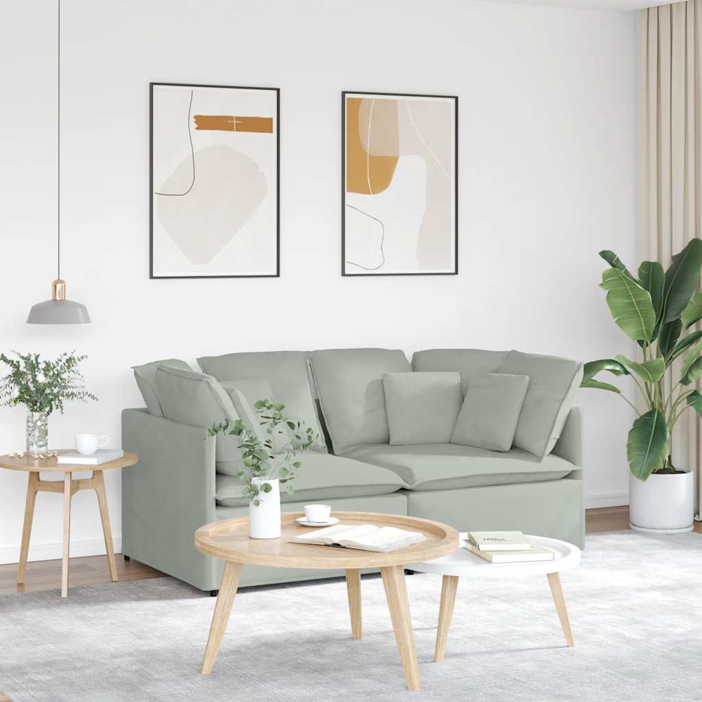 Canapé modulable avec coussins en velours gris clair
