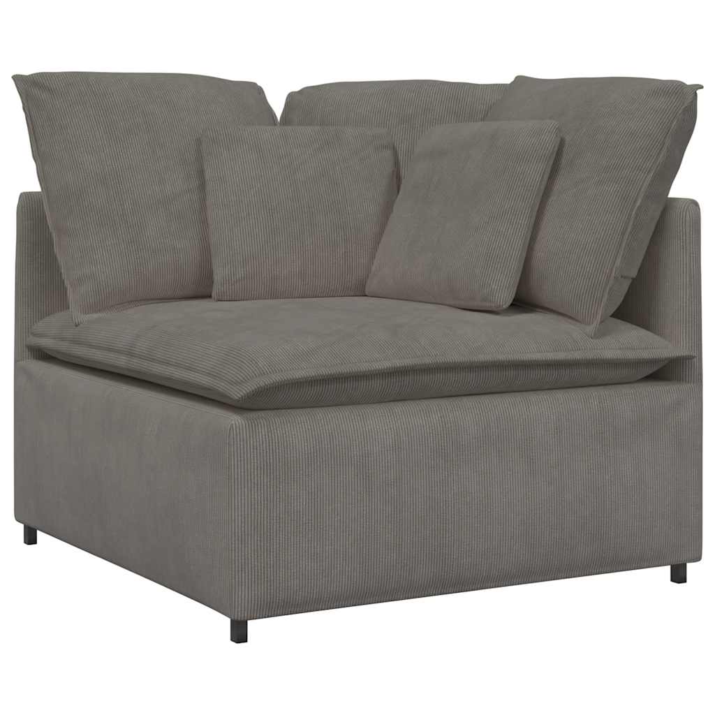 Canapé modulable avec coussins en velours côtelé gris clair