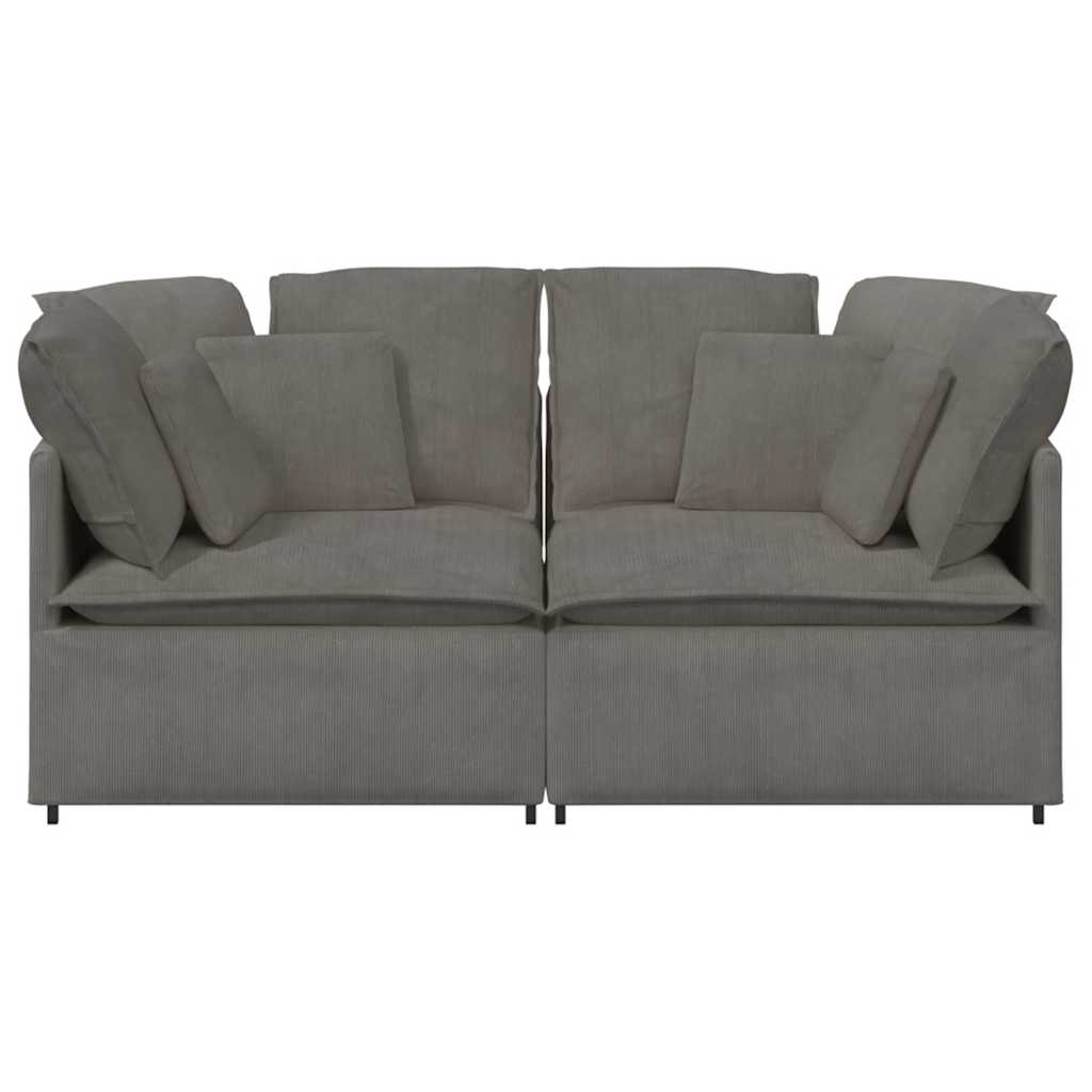 Canapé modulable avec coussins en velours côtelé gris clair