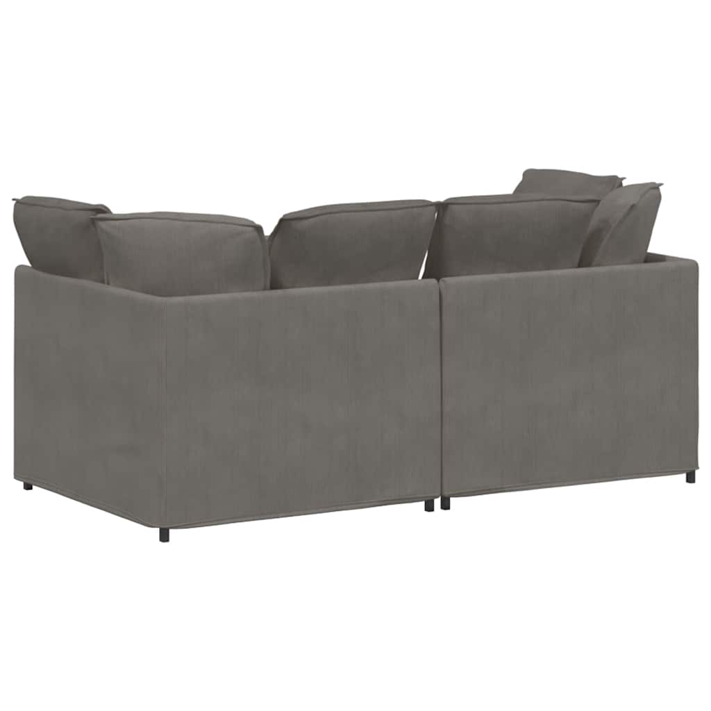 Canapé modulable avec coussins en velours côtelé gris clair