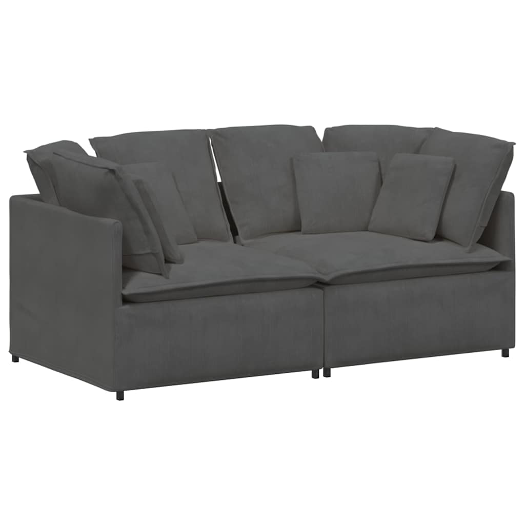 Canapé modulable avec coussins en velours côtelé gris foncé