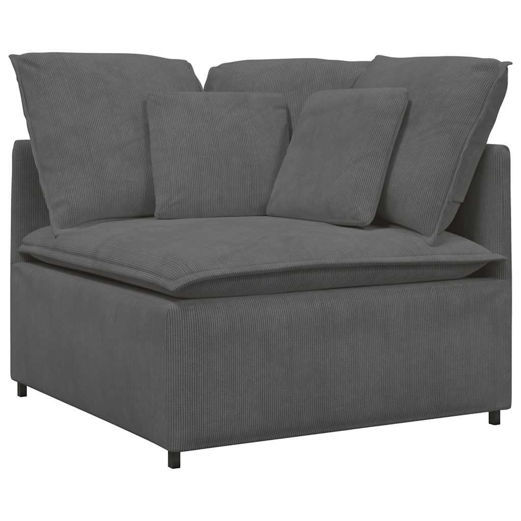Canapé modulable avec coussins en velours côtelé gris foncé